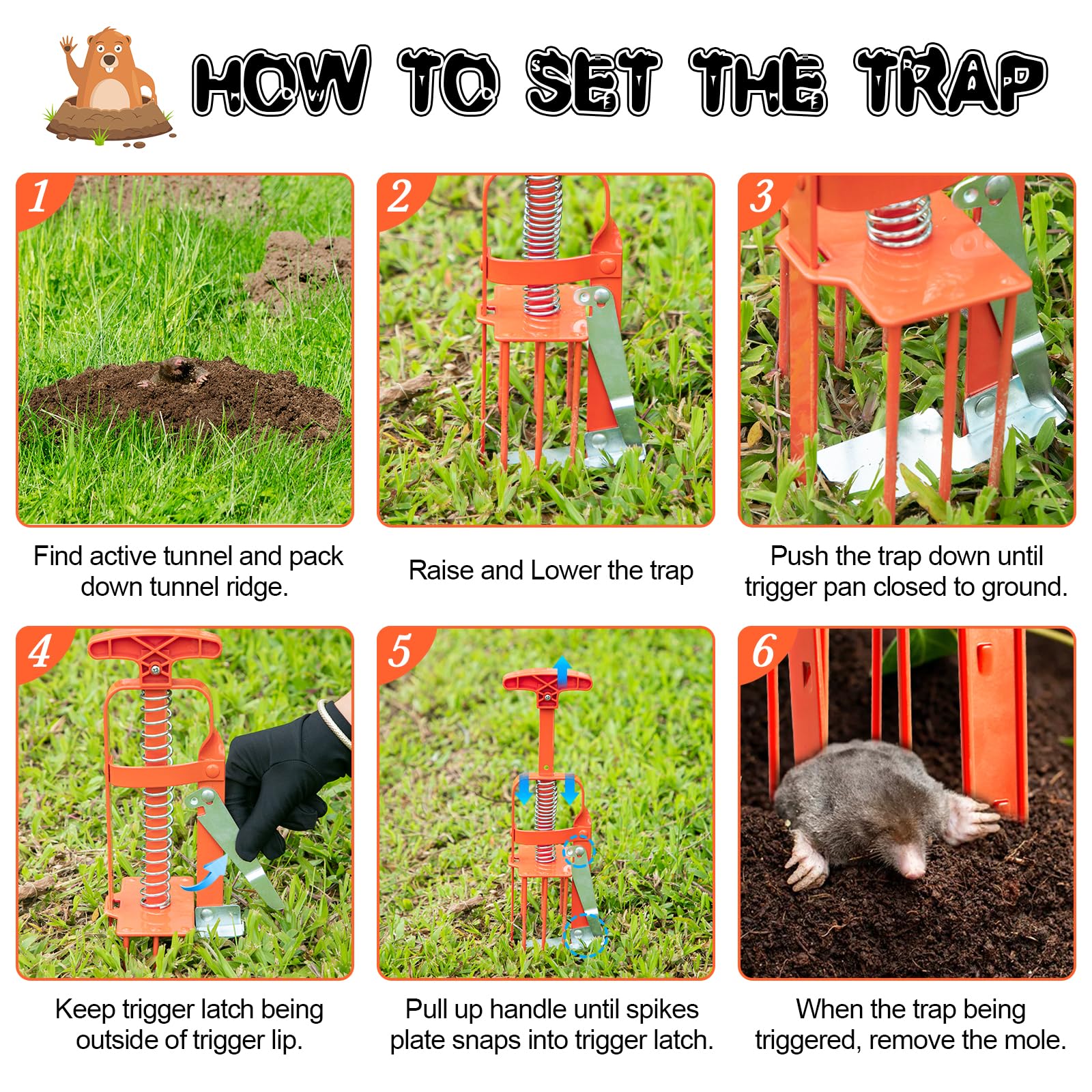 Mole Trap for Lawns, Plunger Style Mole Killer, Alloy Steel Mechanical Gopher Vole Traps, Gopher Trap for Outdoor Yard Garden, Easy Quick Capture and Reusable (3 Pack)