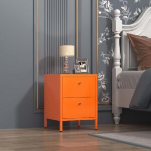 Aiasuit Night Stand Orange Nightstand Drawer End Tables Dresser for Bedroom, Bed Side Table Drawer Tea Table 2 Tiers Locker Coffee Table Metal Size: 23.62" H x 15.75" W x 14.17" D