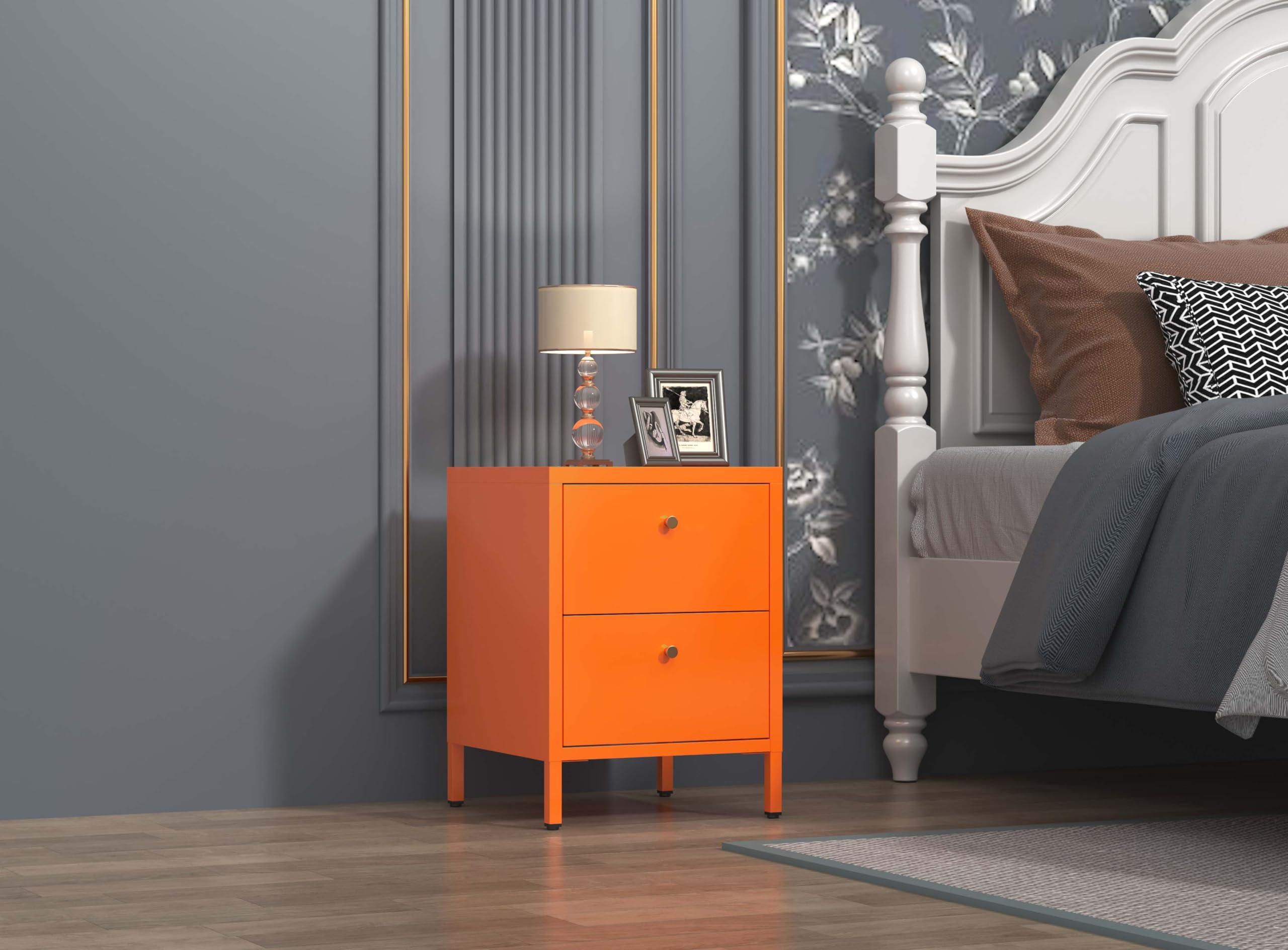 Aiasuit Night Stand Orange Nightstand Drawer End Tables Dresser for Bedroom, Bed Side Table Drawer Tea Table 2 Tiers Locker Coffee Table Metal Size: 23.62" H x 15.75" W x 14.17" D