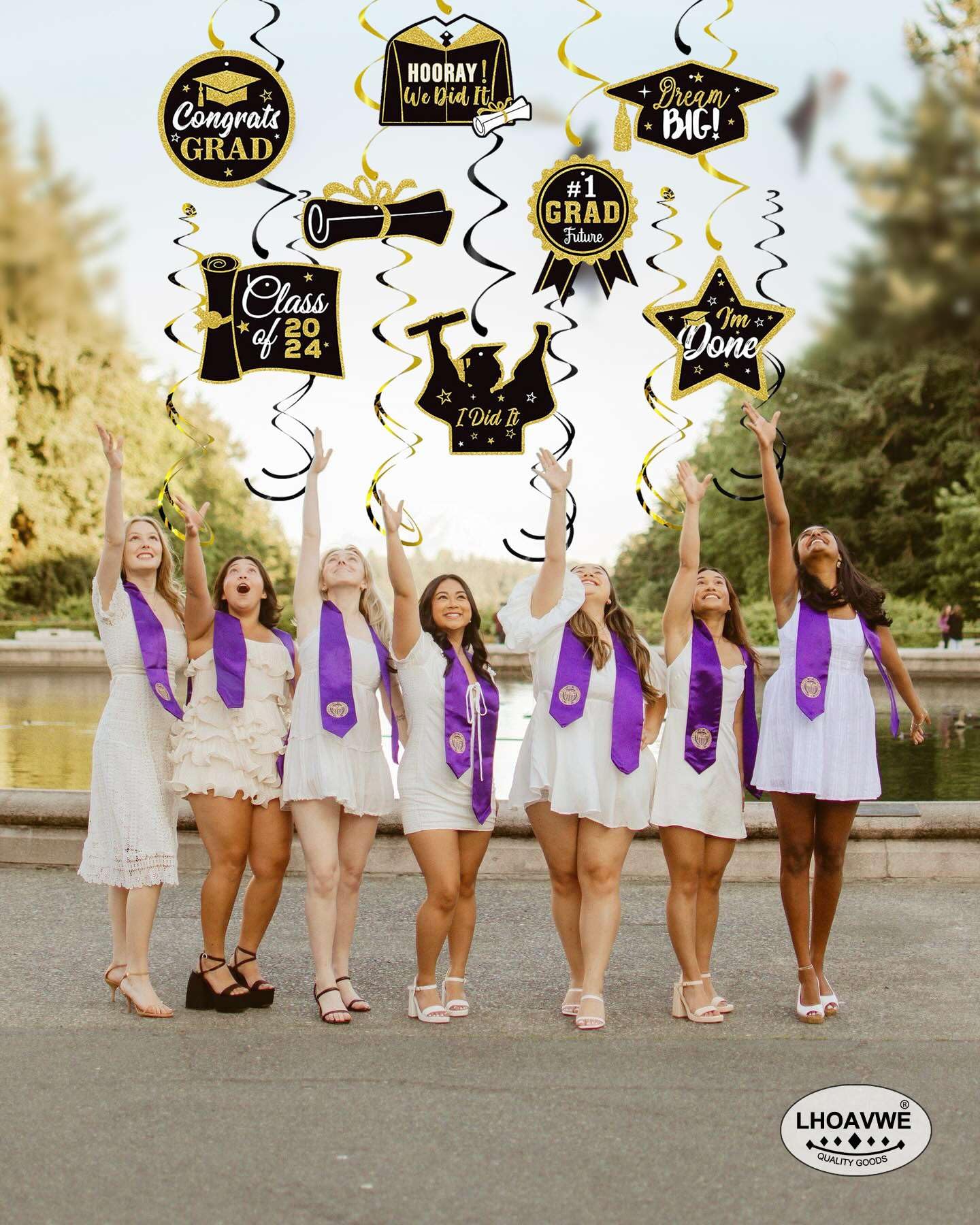 Congrats Grad Decorations Gold 2024 Graduation Hanging Swirls Class of 2024 Grad Banner Graduation Party Decorations Supplies