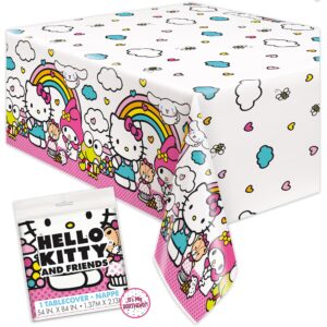 unique hello kitty birthday decorations - rectangular plastic tablecloth (pack of 1) & sticker (1)