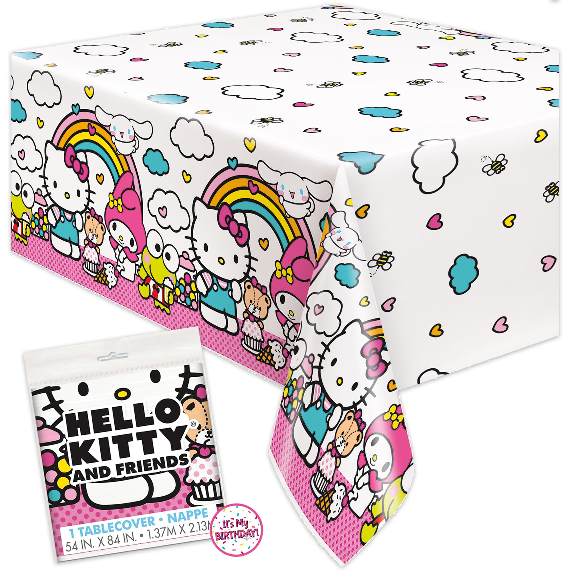 Unique Hello Kitty Birthday Decorations - Rectangular Plastic Tablecloth (Pack of 1) & Sticker (1)