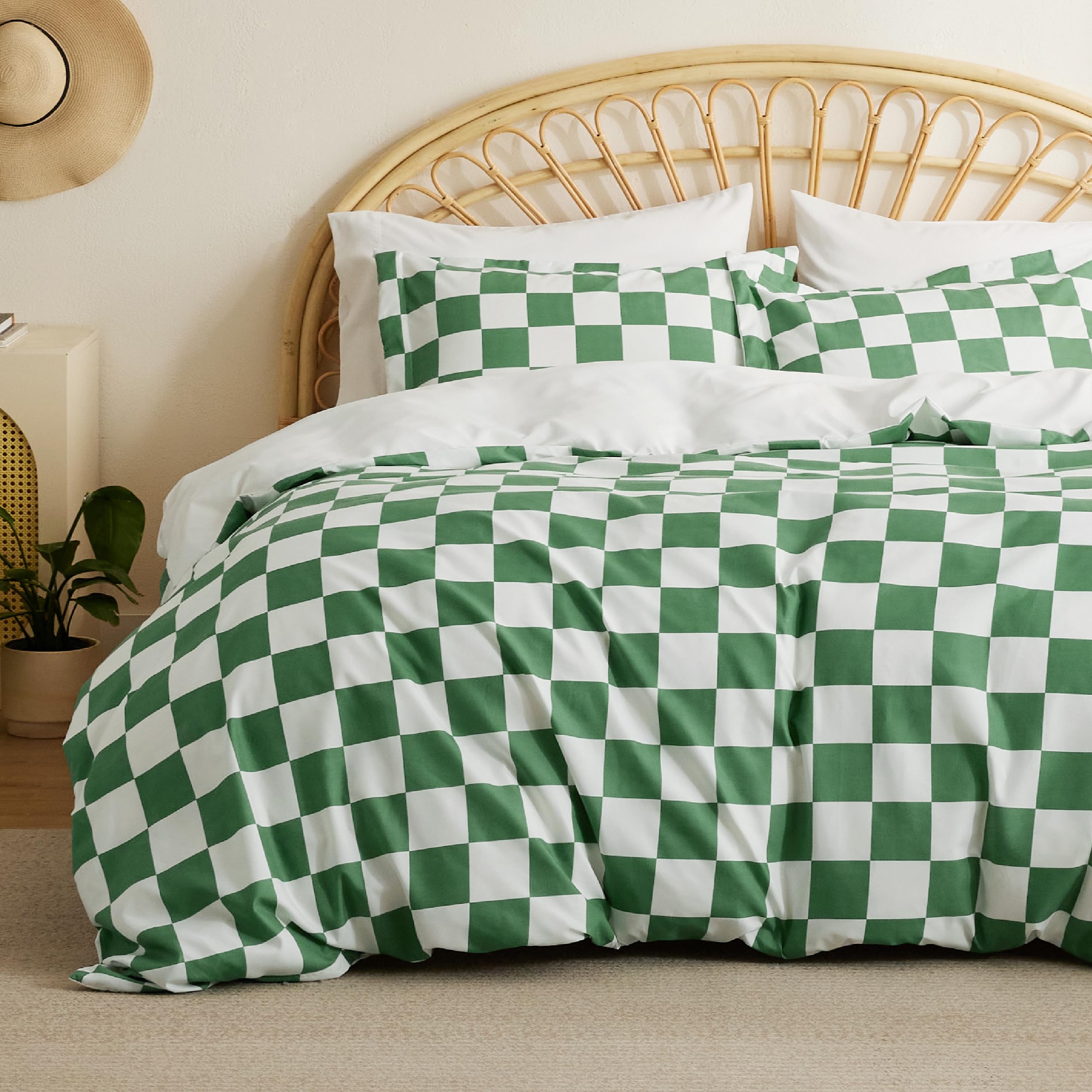 Bedsure Checkered Duvet Cover Twin Size - Shale Green Plaid Duvet Cover Set for Kids with Zipper Closure, Green Bedding Set, 2 Pieces, 1 Kids' Duvet Cover 68"x90" and 1 Pillow Sham 20"x26"