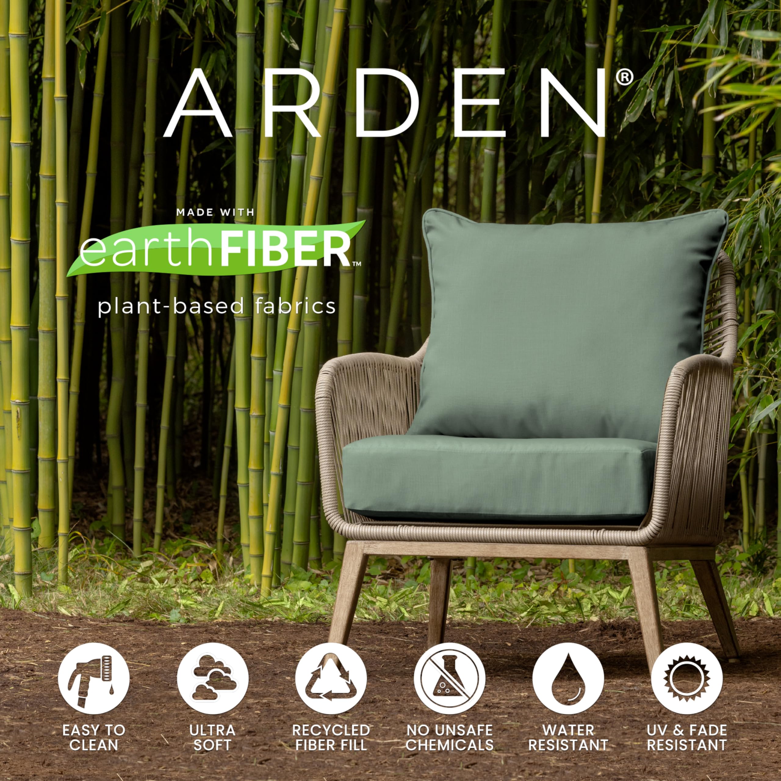 Arden Selections earthFIBER Outdoor Rocking Chair Cushion, 2 Pack, 20 x 18, Rain-Proof, Fade Resistant, Tufted Plush Cushion for Rocking and Wicker Chairs 20 x 18, Sage Green Texture