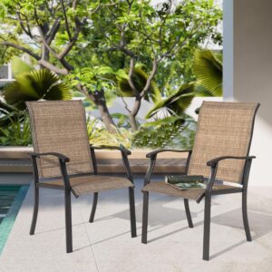 nuu garden patio dining chairs set of 2, outdoor textilene dining chairs with high back, patio chairs with armrest, metal frame and textilene chairs, brown