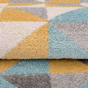 TAPISO Lazur Area Rug Teenager Geometric Small Triangles Grey Yellow Blue Living Room Bedroom Durable Resistant Carpet Size - 6x9 ft (180x270 cm)