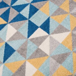 TAPISO Lazur Area Rug Teenager Geometric Small Triangles Grey Yellow Blue Living Room Bedroom Durable Resistant Carpet Size - 6x9 ft (180x270 cm)