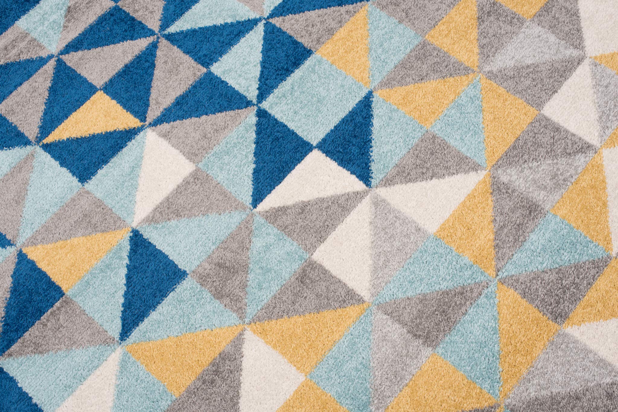 TAPISO Lazur Area Rug Teenager Geometric Small Triangles Grey Yellow Blue Living Room Bedroom Durable Resistant Carpet Size - 6x9 ft (180x270 cm)