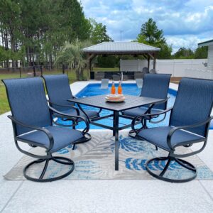 Sophia & William Outdoor Dining Set Patio Dining Set for 4 Outdoor Table and Chairs 5 Pieces with Swivel Patio Chairs 37"x 37" Metal Table for Garden Pool All Weather Blue