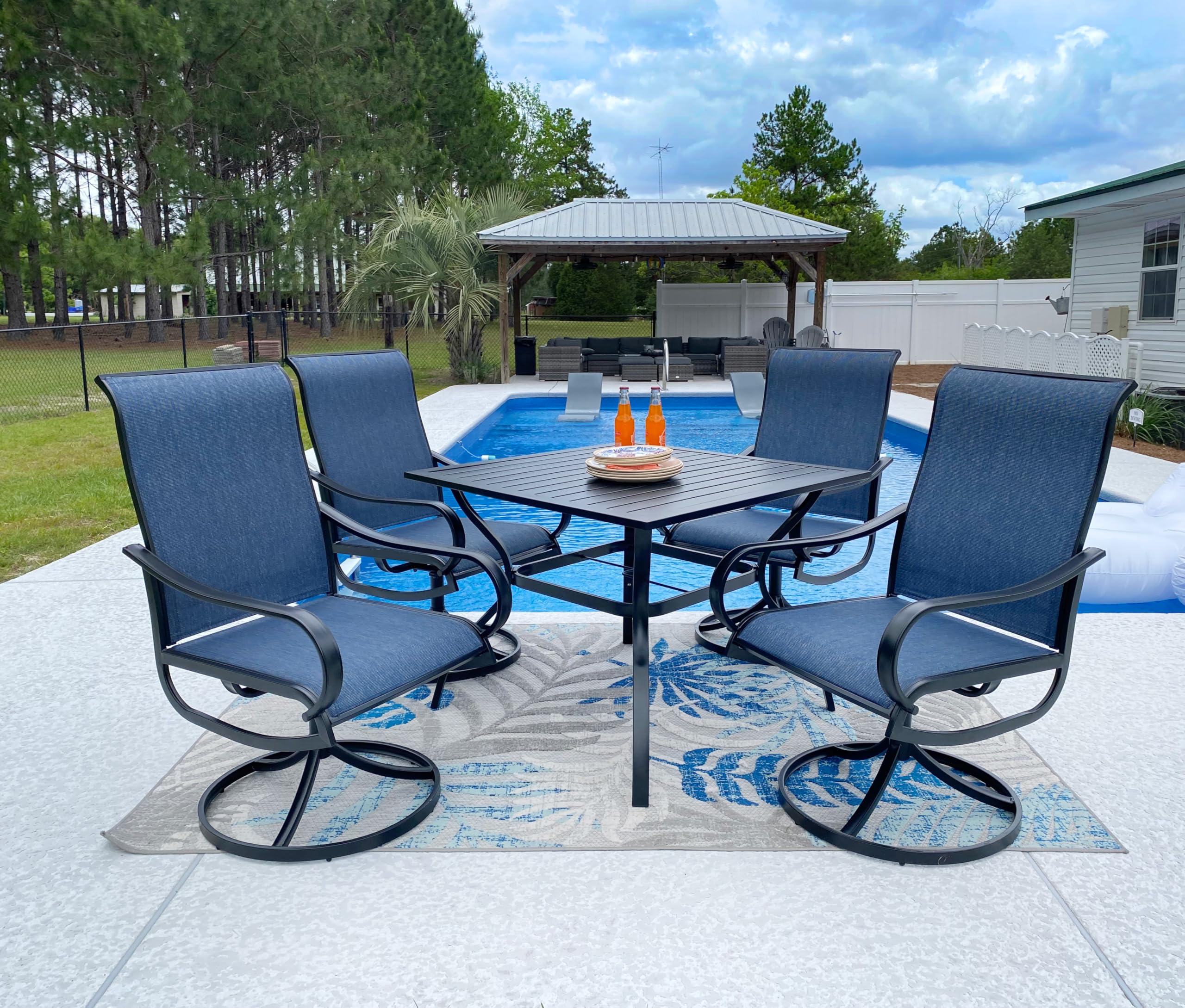 Sophia & William Outdoor Dining Set Patio Dining Set for 4 Outdoor Table and Chairs 5 Pieces with Swivel Patio Chairs 37"x 37" Metal Table for Garden Pool All Weather Blue