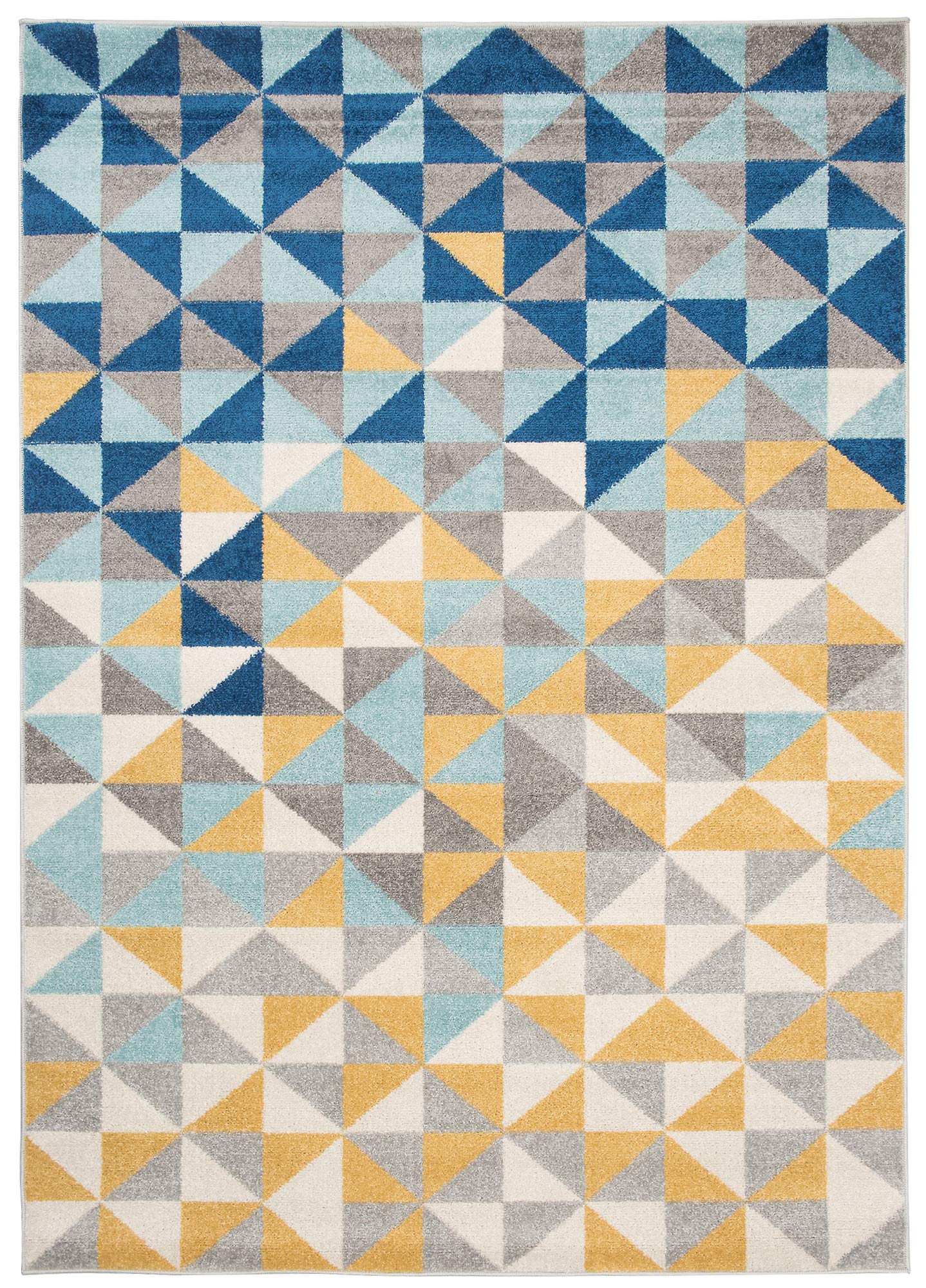 TAPISO Lazur Area Rug Teenager Geometric Small Triangles Grey Yellow Blue Living Room Bedroom Durable Resistant Carpet Size - 6x9 ft (180x270 cm)