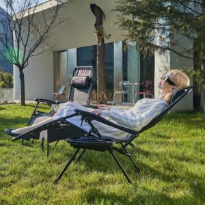 NEWBULIG Set of 2 Zero Cravity Lounge Chairs,Ergonomic Adjustable Lying Angle Sturdy Steel& Mesh Support,Outdoor Patio Folding Recliners for Pool Beach with Pillow and Cup Holder, Black