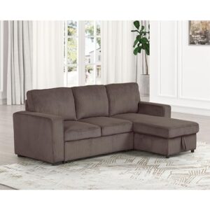 Furniture of America Denoon Modern Corduroy Sectional Sleeper Sofa with Pull Out Bed and Storage Chaise, Modular L Shaped Couch, Convertible Sofabed, Comfy Couches for Living Room, Bedroom, Brown