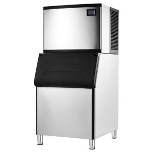 commercial ice maker machine 500lbs/24h, stainless steel 380lbs large storage bin, 14x13 ice cube, for restaurant/bar/business