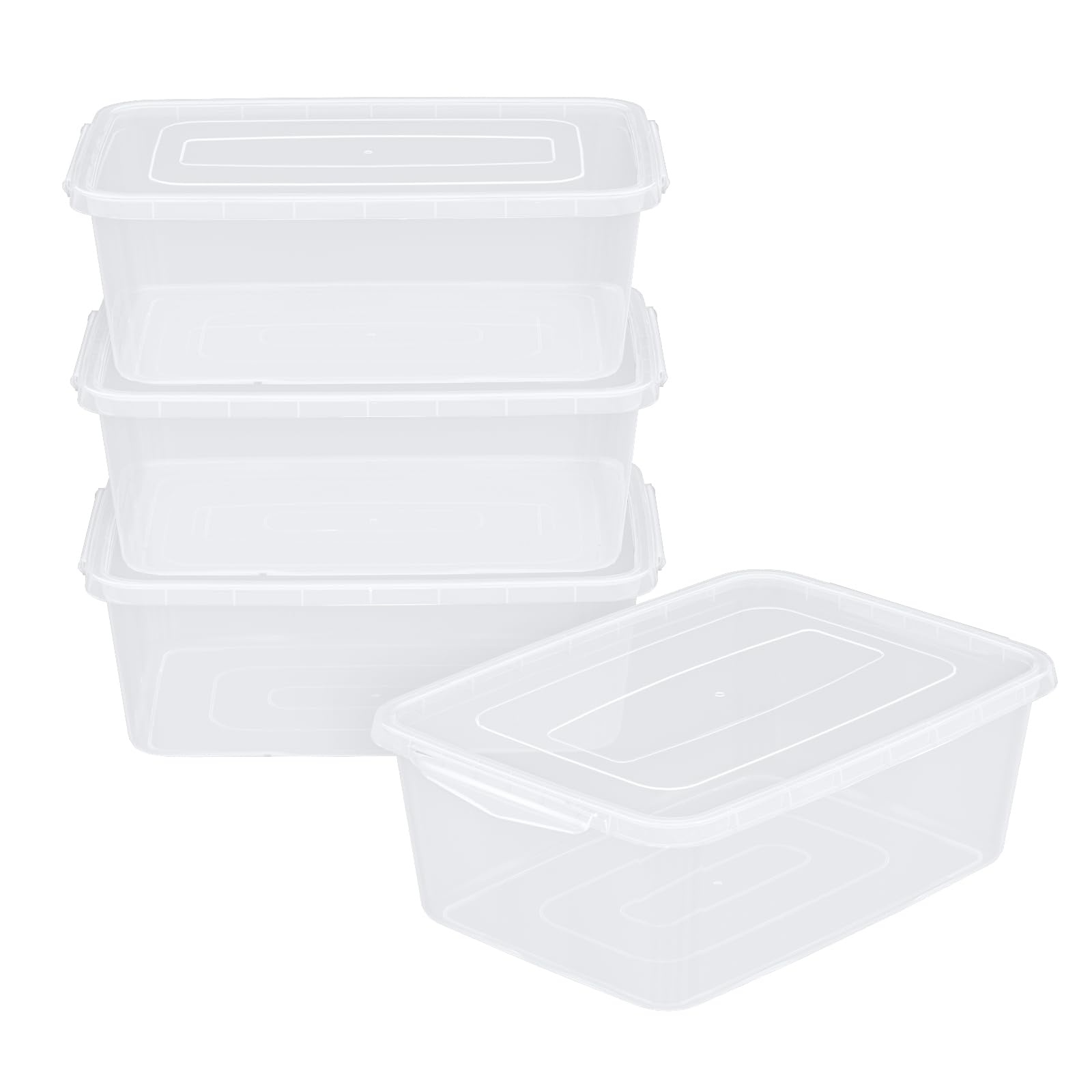 DynkoNA 4 Pack Clear Plastic Latch Box, 14 Quart Storage Containers Bins with Lids