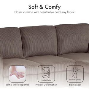 Furniture of America Denoon Modern Corduroy Sectional Sleeper Sofa with Pull Out Bed and Storage Chaise, Modular L Shaped Couch, Convertible Sofabed, Comfy Couches for Living Room, Bedroom, Brown