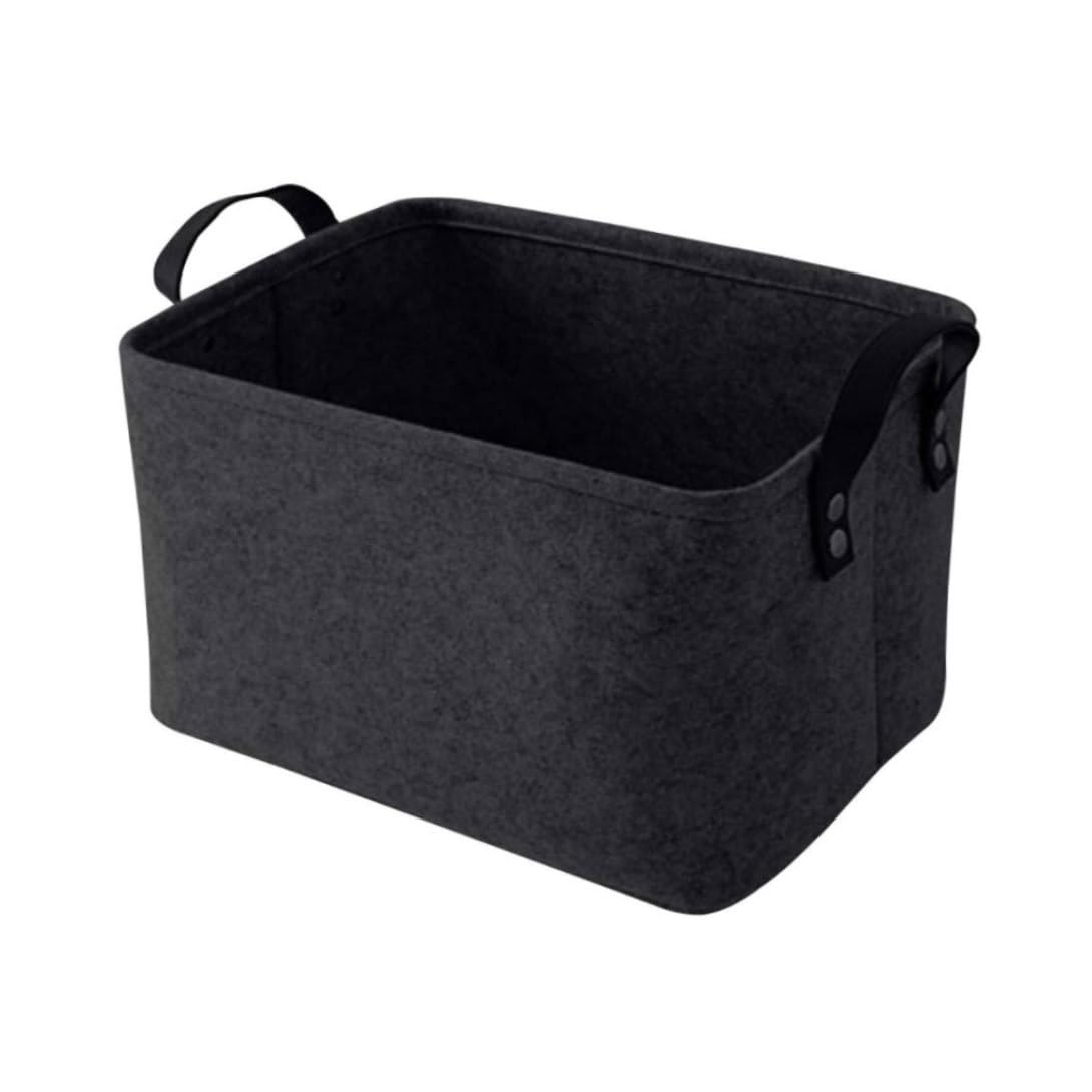 Storage Basket, Collapsible Rectangular Felt Storage Bins with Handles, Laundry Basket Storage Solution for Office Nursery Wardrobe Bookshelf Bedroom Keepsake Toys(Black)