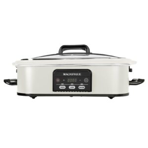 homecookin 4 quart casserole programmable slow cooker with ceramic baking dish - perfect kitchen small appliance for family dinners, oven safe and durable bakeware for lasagna, roasts (white)