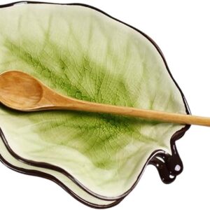 Lanxitown 2pcs Ceramic Spoon Rest Leaf Shaped Spoon Holder Coffee Spoon Rest Kitchen Spoon Rest for Modern Farmhouse Decor Spoon Holder for Kitchen Counter（No Spoon) (Green Leaf, 7.5"x5.1"x1")