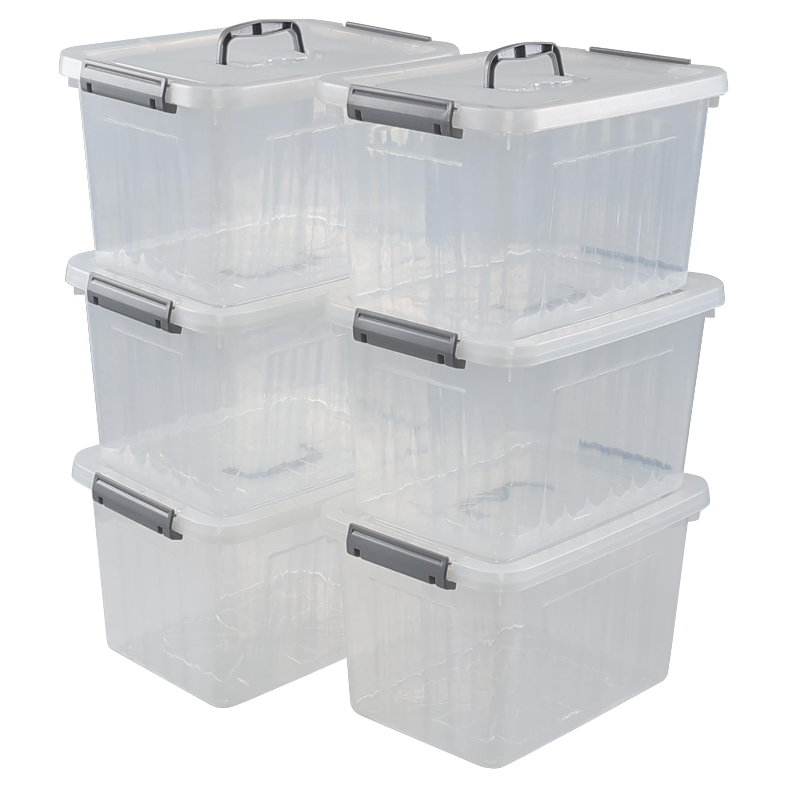 Wakikini 12 Quart Clear plastic latching storage boxes, Plastic Storage Bins with Handles, 6 Packs