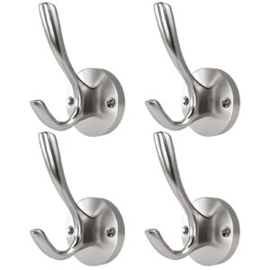 zuonai towel hooks for bathroom wall mounted 4 pack coat hooks brushed nickel towel hook satin nickel coat and hat hook silver wall hook bathroom towel hook for hanging towels bath towel hooks