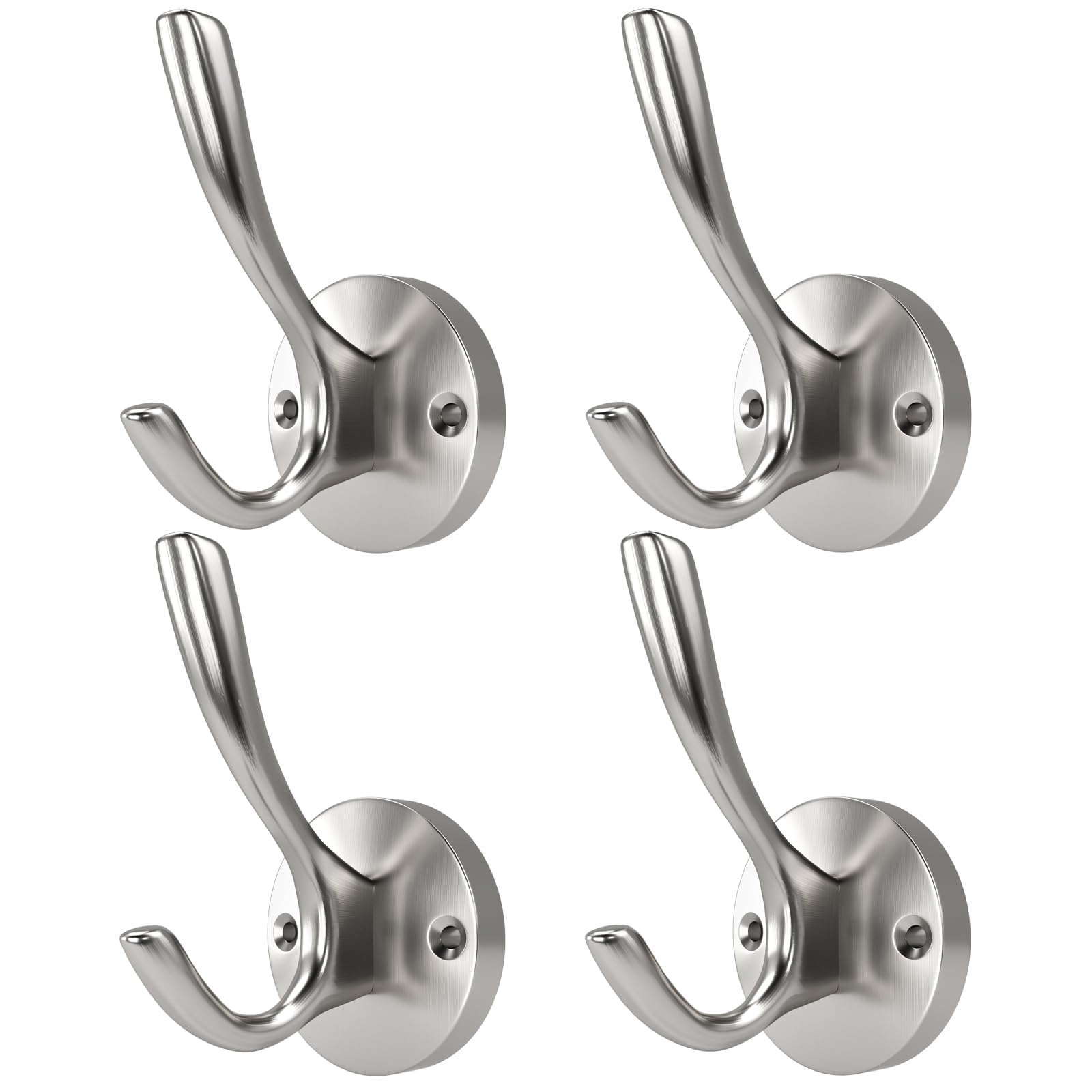 ZUONAI Towel Hooks for Bathroom Wall Mounted 4 Pack Coat Hooks Brushed Nickel Towel Hook Satin Nickel Coat and Hat Hook Silver Wall Hook Bathroom Towel Hook for Hanging Towels Bath Towel Hooks