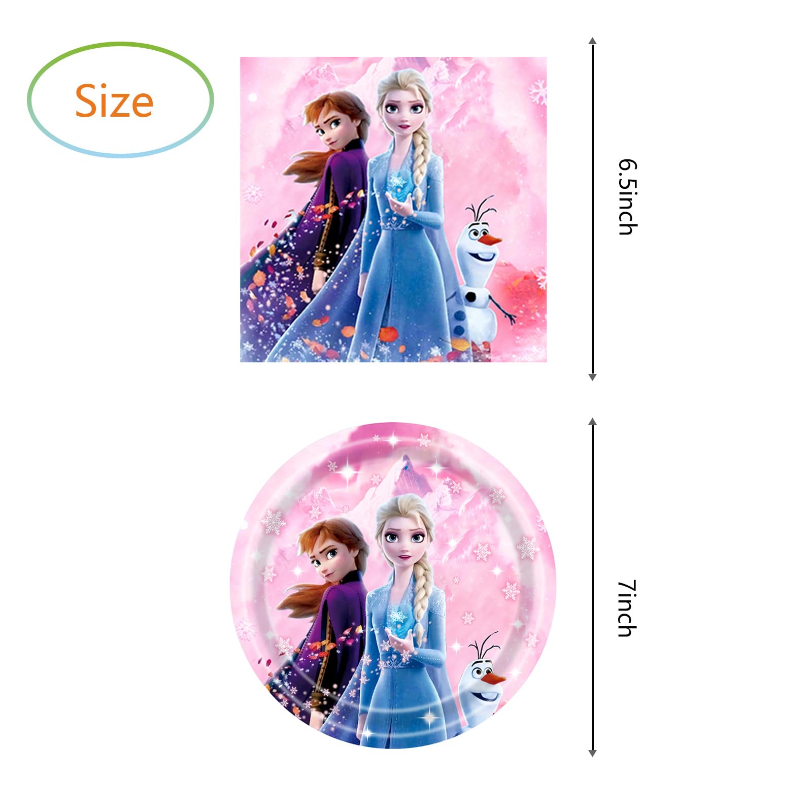 Pink Frozen Birthday Party Supplies, Include 20 Plates and 20 Napkins, for Pink Frozen Theme Birthday Party Decorations