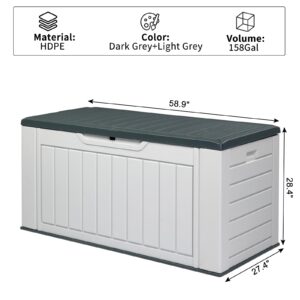 VINGLI Upgraded 158 Gallon Outdoor Storage Box, Lockable Resin Storage Containers with Lid, Wooden Grain Surface Deck Box Patio Furniture for Garden, Pool, Balcony, Yard