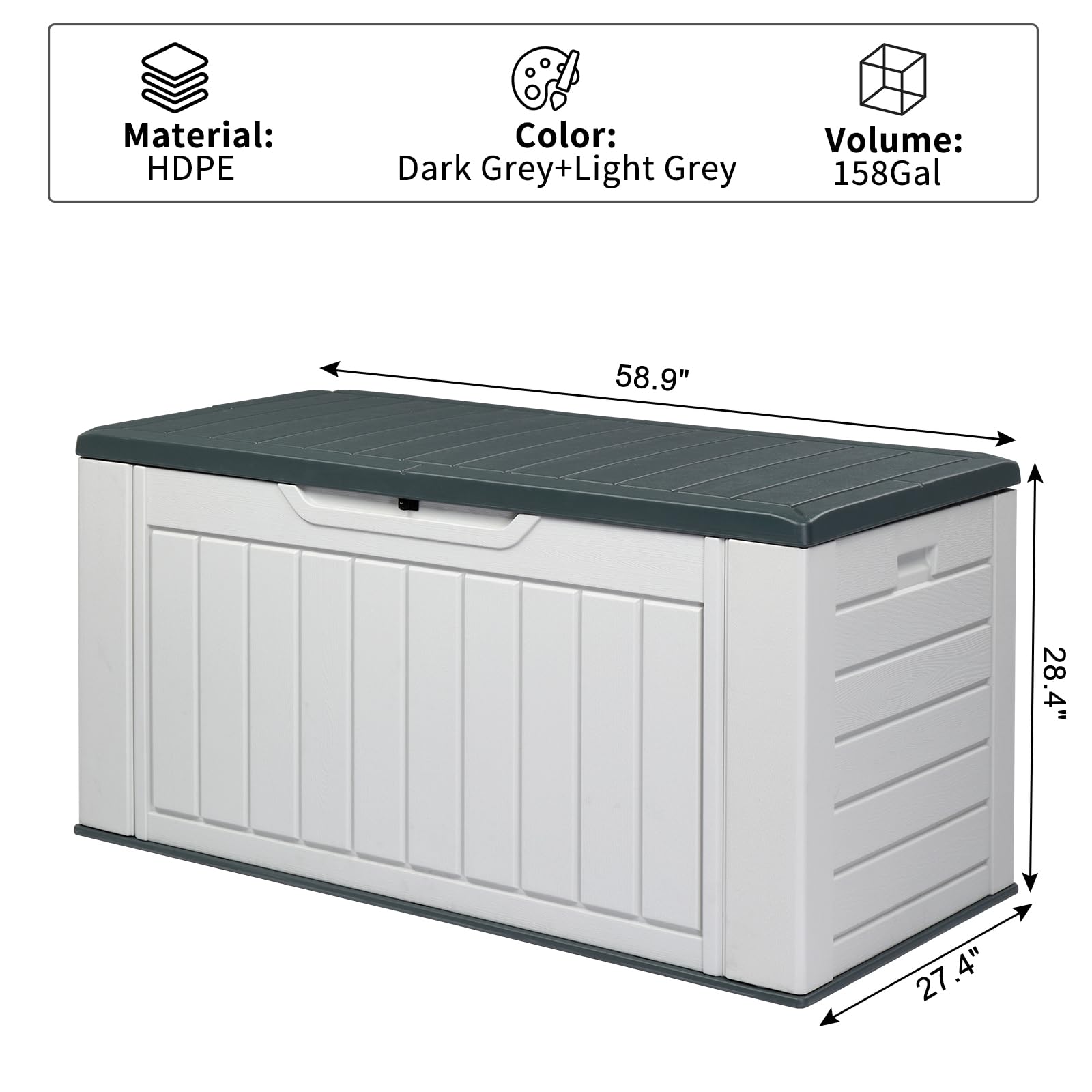 VINGLI Upgraded 158 Gallon Outdoor Storage Box, Lockable Resin Storage Containers with Lid, Wooden Grain Surface Deck Box Patio Furniture for Garden, Pool, Balcony, Yard