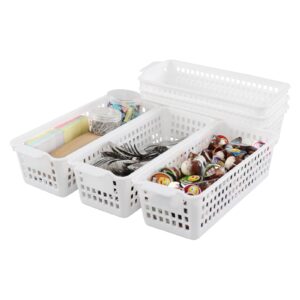 Easymanie 6 Pack Slim Plastic Storage Basket, Small Desktop Organizing Basket, White