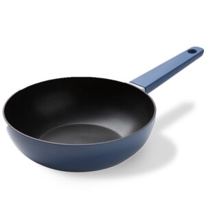 dr.hows allday nonstick wok pan 9.5 inch stir-fri pan with bakelite handle, pfoa/pfos free, works on gas, induction, ceramic, halogen, and electric, bijou blue