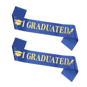 dzrige i graduated sash blue graduation sash with gold glitter letter for commencement ceremony, high school graduation, college graduate, congrats grad graduation party supplies, 2 packs