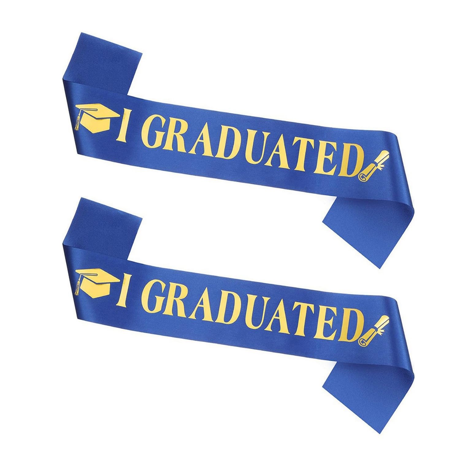 Dzrige I Graduated Sash Blue Graduation Sash with Gold Glitter Letter for Commencement Ceremony, High School Graduation, College Graduate, Congrats Grad Graduation Party Supplies, 2 Packs