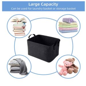 Storage Basket, Collapsible Rectangular Felt Storage Bins with Handles, Laundry Basket Storage Solution for Office Nursery Wardrobe Bookshelf Bedroom Keepsake Toys(Black)