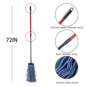 Matthew Commercial&Residential Mop Heavy Duty Industrial Mops with Screw-on Handle(Fit Standard American Screw) Looped-End String Wet Cotton Mops for Home,Office,Workshop - 2 Set&2 Mop Replacements