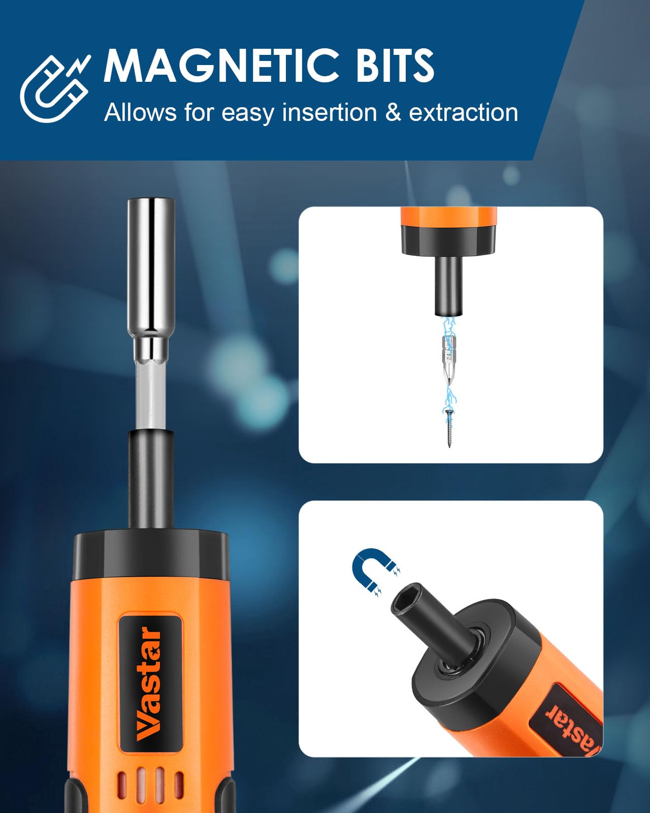 Vastar 4.2V Electric Screwdriver Kit, 4 Torque Settings, 49 in 1 Cordless Rechargeable Screwdriver with LED Light, 35 CRV Steel Screwdriver Bits, 8 Sockets, Magnetic Hex Chuck, Bit Holders