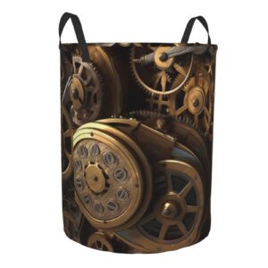 Cool Steampunk Gears Laundry Hamper Waterproof Collapsible Laundry Basket with Handle Protable Dirty Clothes Hamper Storage Bin for College Dorm Bedroom Bathroom