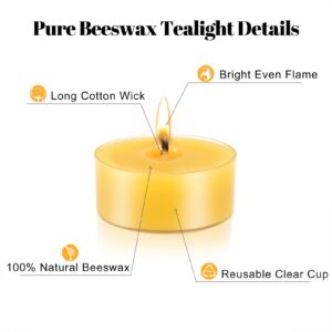 48 Packs Beeswax Tealight Candles, 100% Pure Beeswax Candles | 4-Hour Extended Burn Time | Natural Beeswax Tea Lights Candles in Clear Cup, Perfect for Home Deco,Air Purification,Fragrance