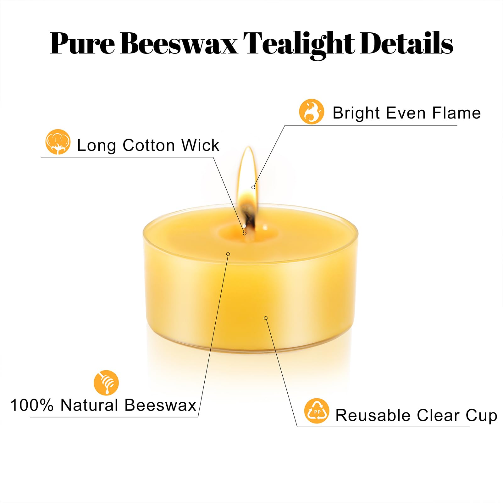 48 Packs Beeswax Tealight Candles, 100% Pure Beeswax Candles | 4-Hour Extended Burn Time | Natural Beeswax Tea Lights Candles in Clear Cup, Perfect for Home Deco,Air Purification,Fragrance