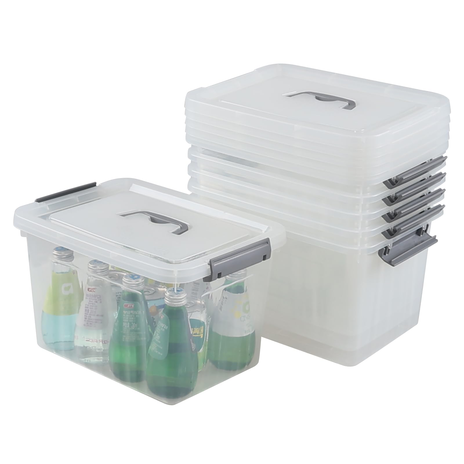 Wakikini 12 Quart Clear plastic latching storage boxes, Plastic Storage Bins with Handles, 6 Packs