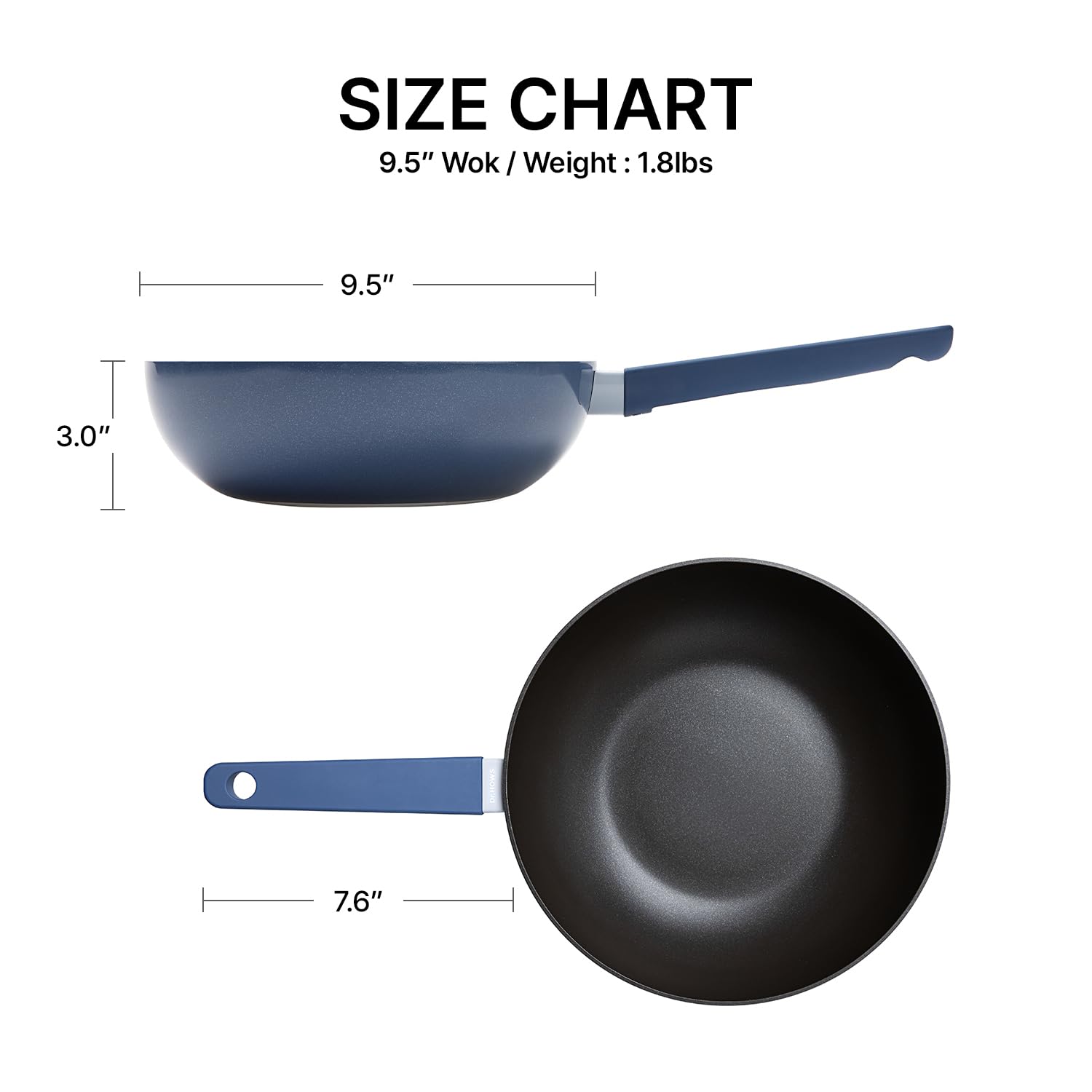 Dr.HOWS Allday Nonstick Wok Pan 9.5 Inch Stir-Fri Pan with Bakelite Handle, PFOA/PFOS Free, Works on Gas, Induction, Ceramic, Halogen, and Electric, Bijou Blue