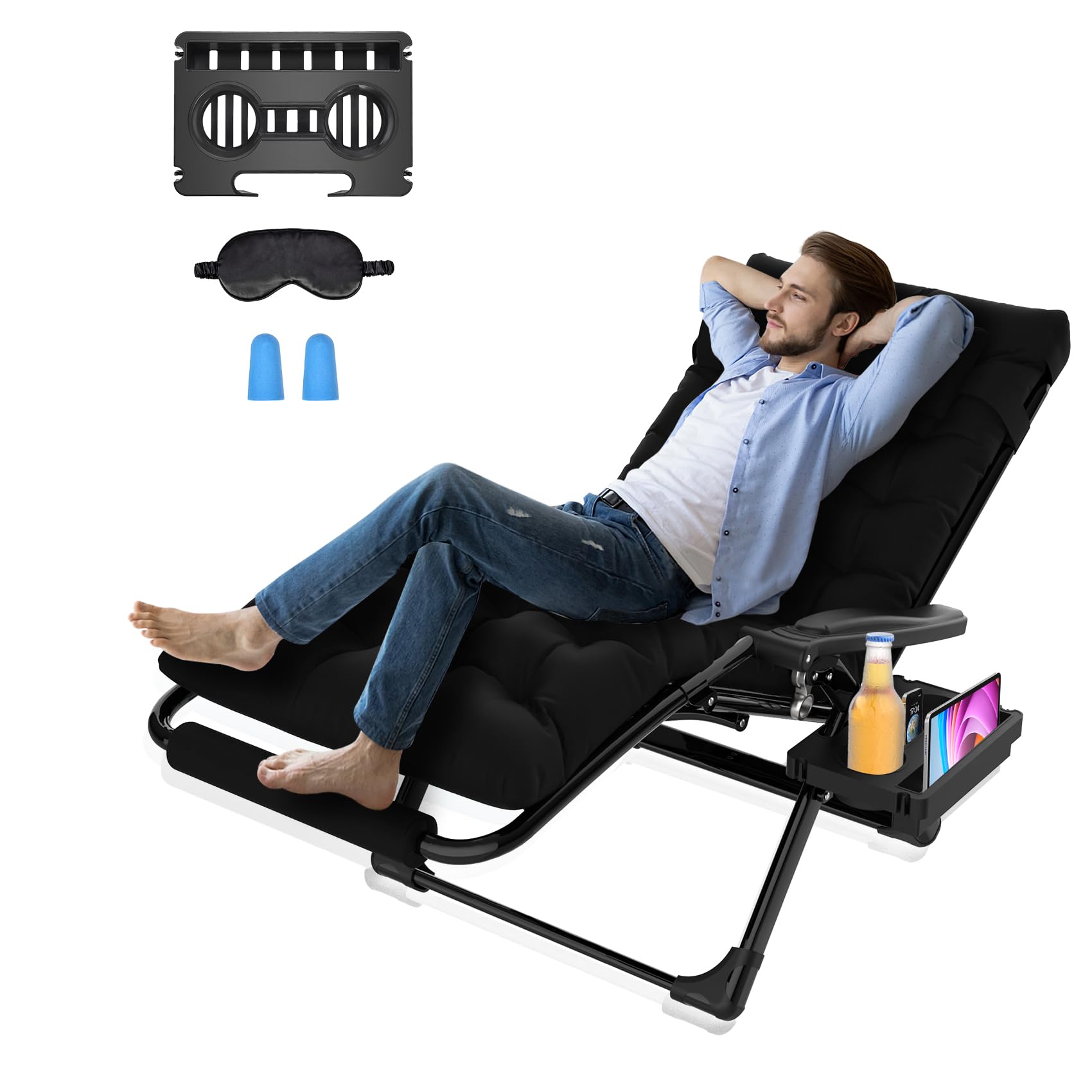 Suteck Oversized Zero Gravity Chair, XXL 33in Anti Gravity Lounge Chair w/Removable Cushion, Reclining Patio Chairs with Upgraded Lock, Pillow and Footrest, Folding Patio Recliner for Indoor Outdoor