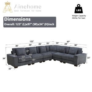 A Ainehome Modular Sectional Sofa Set, Living Room Furniture Sets Oversized L-Shaped Sofa Set 6-Seat Modular Large Sectional Couch for Living Room(C-Dark Grey Corduroy)