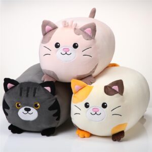 GlikCeil 3 Pcs Kitten Plush Toys Set 14 Inch Cute Cat Stuffed Animals Bulk Soft Cuddly Kitten Plush Pillow Round Kitty Body Pillow Kawaii Hugging Pillows Creative Decoration for Kids Girls Boys