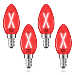 led candelabra red light bulbs, e12 base, 2w (25w equivalent), b11 torpedo tip dimmable candle bulb for indoor outdoor, porch, christmas halloween decoration, party, holiday, event, home, 4 pack