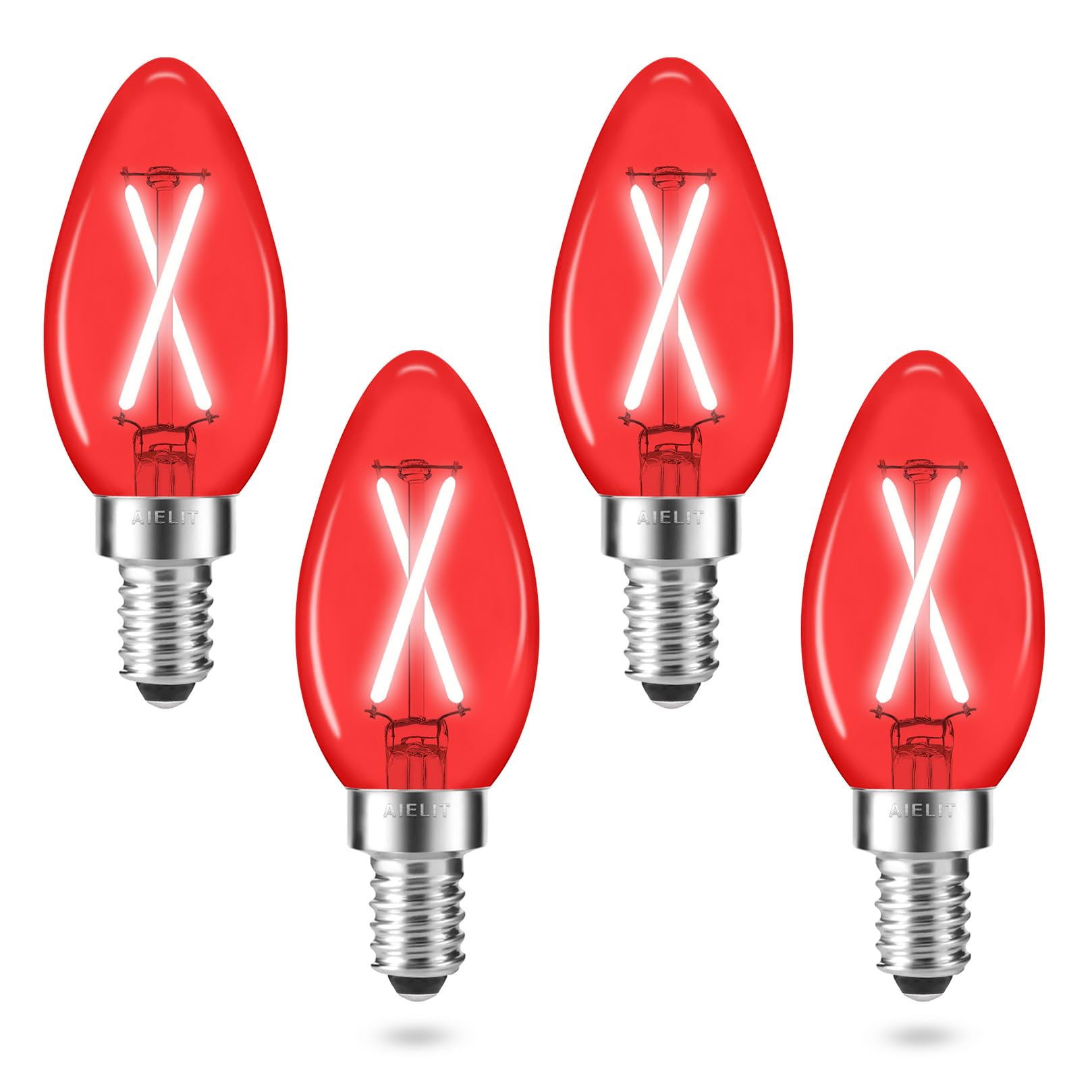 LED Candelabra Red Light Bulbs, E12 Base, 2W (25W Equivalent), B11 Torpedo Tip Dimmable Candle Bulb for Indoor Outdoor, Porch, Christmas Halloween Decoration, Party, Holiday, Event, Home, 4 Pack