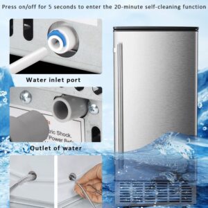 Joy Pebble Commercial Cube Ice Maker，Built-in Ice Maker Machine, 80lbs/Day, 40 Ice Cubes/Cycle, Reversible Door/Drain Pump, 24H Timer/Self-Cleaning, Under Counter Ice Cube Machine for Home Office