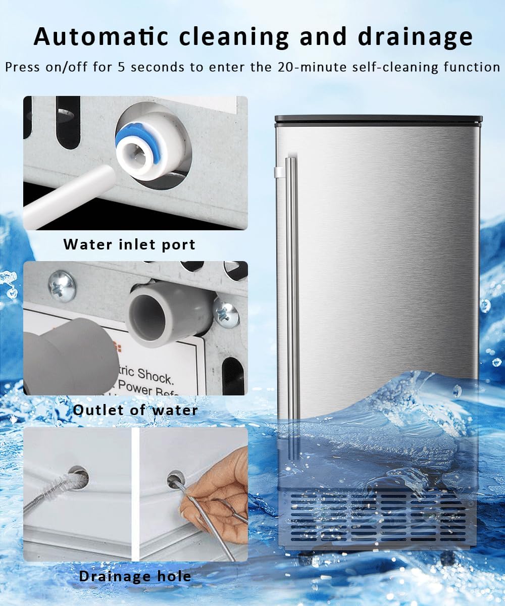 Joy Pebble Commercial Cube Ice Maker，Built-in Ice Maker Machine, 80lbs/Day, 40 Ice Cubes/Cycle, Reversible Door/Drain Pump, 24H Timer/Self-Cleaning, Under Counter Ice Cube Machine for Home Office