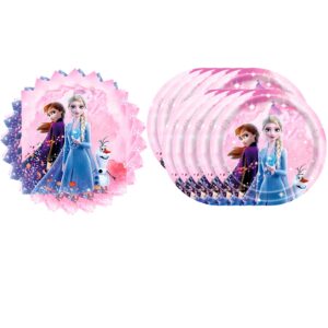 Pink Frozen Birthday Party Supplies, Include 20 Plates and 20 Napkins, for Pink Frozen Theme Birthday Party Decorations