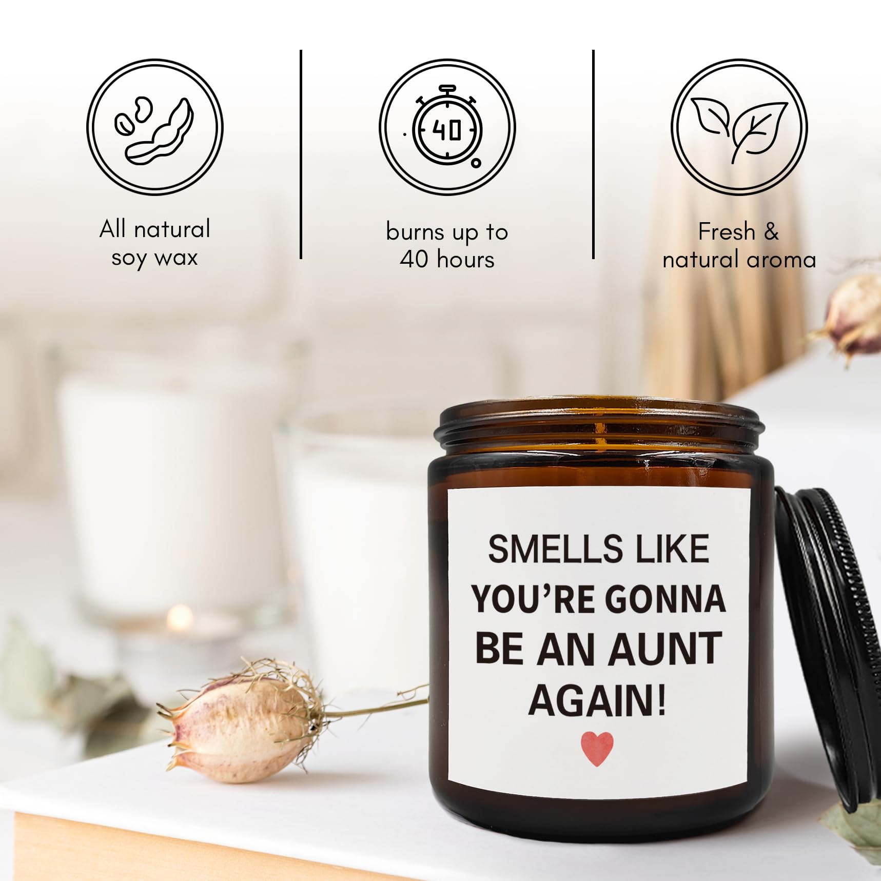 PUHEI Pregnancy Announcement for Aunt Candle, Baby Announcement Mothers Day Candle Gifts for Aunt Sister Auntie, Aunt Sister Gifts, You're Going to Be an Aunt Again Soy Scented Jar Candles